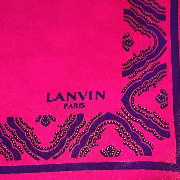 NEW Lanvin Fuschia/Magenta & Purple Silk Scarf, Floral Pattern, 25" square - Picture 7 of 9